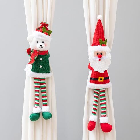 2 Pack Christmas Curtain Buckle Santa & Snowman Xmas Curtain Tieback Hold Fastener, Merry Christmas Wine Bottle Topper Decor for Xmas Holiday Home Window Pendant Decoration Holdback in Saudi Arabia