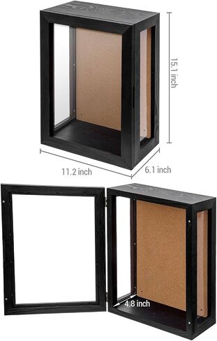صندوق ظلال من الخشب الصلب باللون الرمادي العتيق مقاس 11 × 15 بوصة من MyGift مع ظهر من الفلين، ولوحات عرض أكريليك شفافة ممتازة، وباب مفصلي مع إغلاق مغناطيسي in Saudi Arabia
