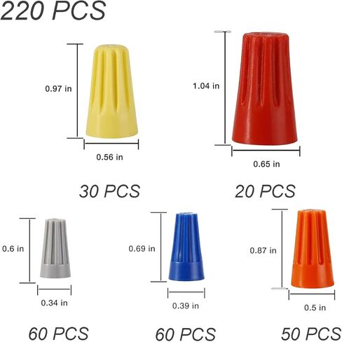 مجموعة صواميل موصلات الأسلاك، مقاسات متنوعة، 220 قطعة، أغطية الأسلاك، موصلات لصق الأسلاك، موصلات كهربائية، أغطية الأسلاك المحمولة للتوصيل السريع، أغطية الأسلاك الملونة الكهربائية in Kuwait