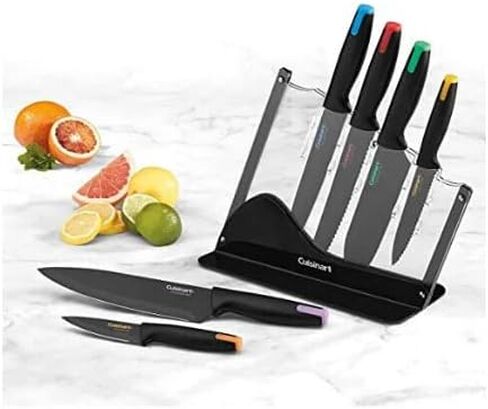 طقم أدوات مائدة مطلية بالسيراميك من Cuisinart C55-7PCE مع أغطية نهاية ملونة وحامل أكريليك، 7 قطع in Saudi Arabia