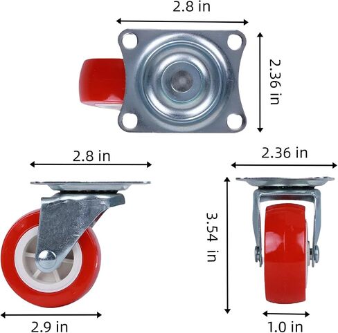 4 Pack No Brake Caster Wheels, Casters Set of 4 Swivel Casters Wheels Set of 4 Plate Casters Heavy Duty Premium Polyurethane Wheels PU Anti-wear Smooth Casters Red (Free Screws) (2 Inch) in Saudi Arabia