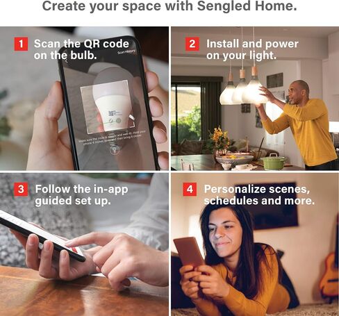 Sengled Smart Light Bulbs, Zigbee Hub Required, Works with Alexa and SmartThings, Voice Control with Google Home and Echo with built-in Hub, Soft White 60W Equivalent A19 Dimmable Smart Bulbs, 4-Pack in Saudi Arabia