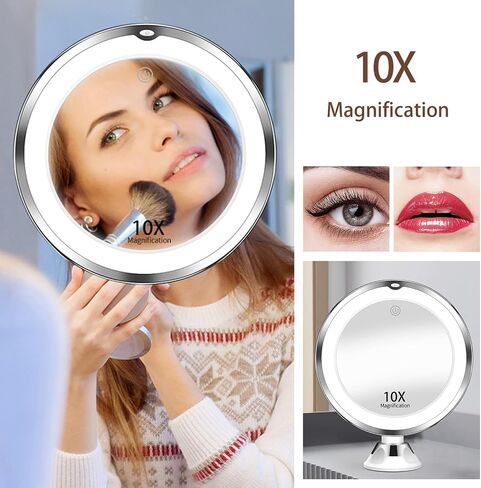 Makeup Mirror Vanity Mirror with Lights, 2X 3X 10X Magnification, Trifold Lighted Makeup Mirror, Touch Control, Dual Power Supply, Portable LED Vanity Mirror for Women Gift - Black in Saudi Arabia