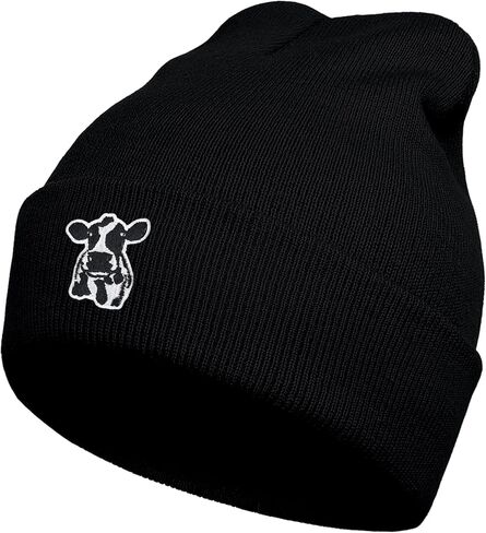 Scottish Highland Cow Beanie Hat Black, Cute Funny Cow Embroidery Winter Knit Skull Cap for Adult Men Women in Saudi Arabia
