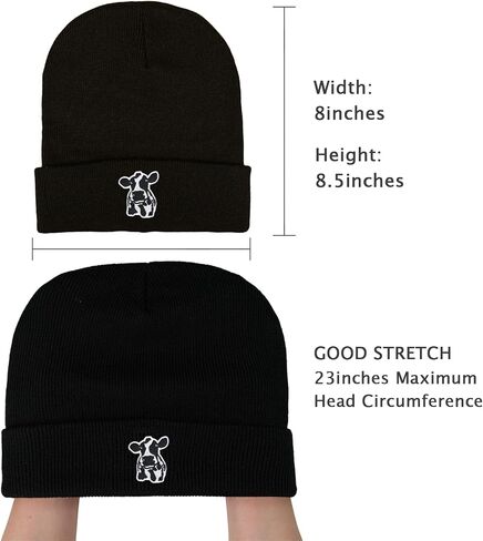 Scottish Highland Cow Beanie Hat Black, Cute Funny Cow Embroidery Winter Knit Skull Cap for Adult Men Women in Saudi Arabia