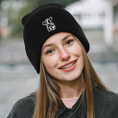 Scottish Highland Cow Beanie Hat Black, Cute Funny Cow Embroidery Winter Knit Skull Cap for Adult Men Women in Saudi Arabia