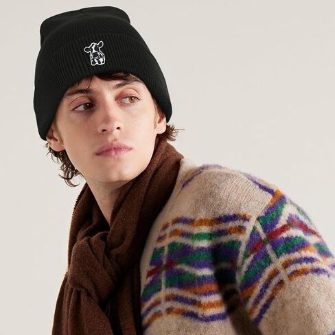 Scottish Highland Cow Beanie Hat Black, Cute Funny Cow Embroidery Winter Knit Skull Cap for Adult Men Women in Saudi Arabia