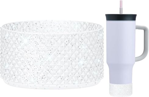 حذاء لامع من السيليكون الماسي، متوافق مع كأس ستانلي 20-40 أونصة، لكوب أوالا 40 أونصة، مضاد للانزلاق لزجاجة المياه، غطاء حماية لملحقات ستانلي، Tr-Silver-V in Kuwait