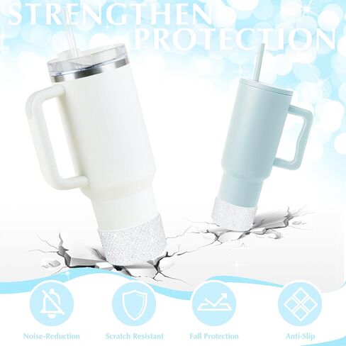 حذاء لامع من السيليكون الماسي، متوافق مع كأس ستانلي 20-40 أونصة، لكوب أوالا 40 أونصة، مضاد للانزلاق لزجاجة المياه، غطاء حماية لملحقات ستانلي، Tr-Silver-V in Kuwait