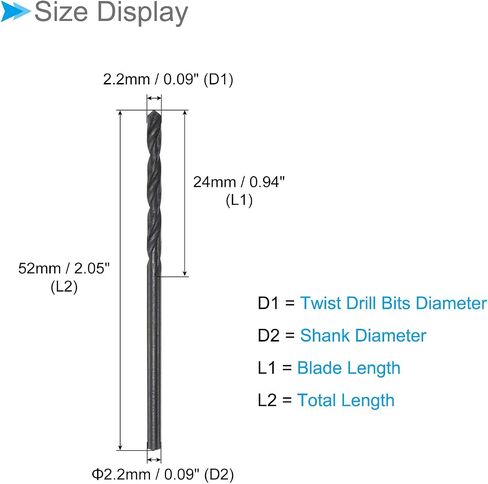 Twist Drill Bits, 2.2mm Cutting Diameter 0.09" Shank, High-Speed Steel Black Oxide Coating Jobber Bit Set (Applications: for Metal Wood Plastic), 10-Pieces in Saudi Arabia