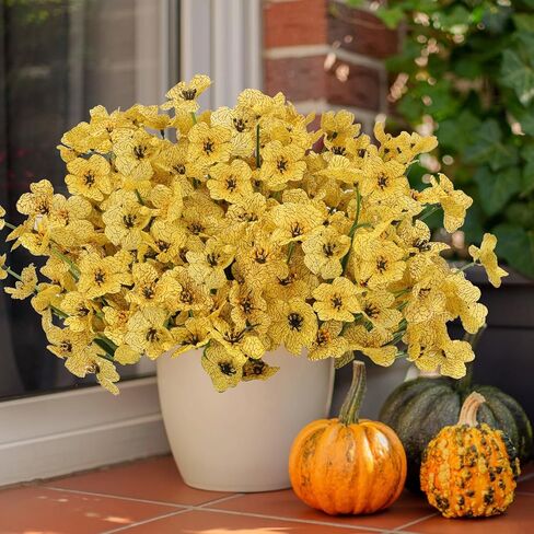 Artificial Mums Fall Flowers for Outdoors, 22 Bundles Fake Silk Fall Flowers UV Resistant, Realistic Faux Mums Plants for Outdpoor Planters, Outside Porch, Patio,Window Box -Yellow in Saudi Arabia