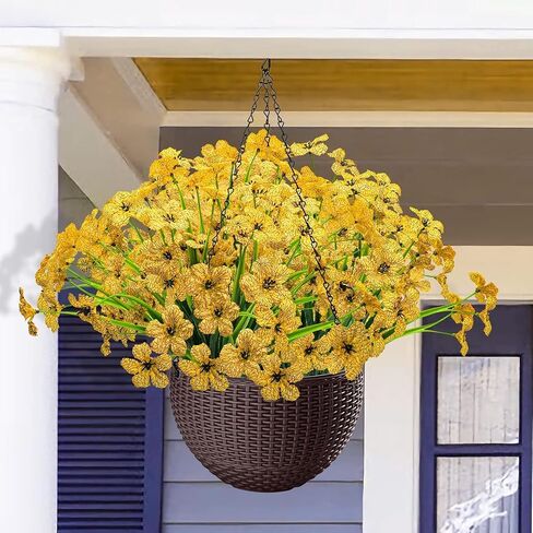 Artificial Mums Fall Flowers for Outdoors, 22 Bundles Fake Silk Fall Flowers UV Resistant, Realistic Faux Mums Plants for Outdpoor Planters, Outside Porch, Patio,Window Box -Yellow in Saudi Arabia