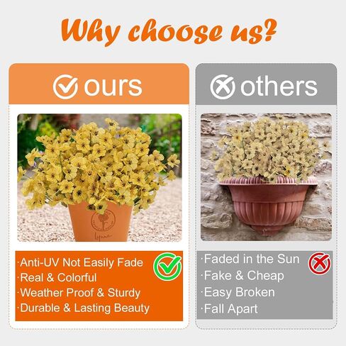 Artificial Mums Fall Flowers for Outdoors, 22 Bundles Fake Silk Fall Flowers UV Resistant, Realistic Faux Mums Plants for Outdpoor Planters, Outside Porch, Patio,Window Box -Yellow in Saudi Arabia