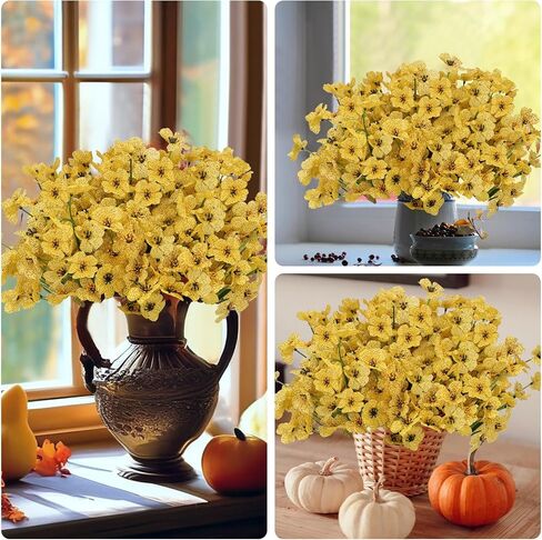 Artificial Mums Fall Flowers for Outdoors, 22 Bundles Fake Silk Fall Flowers UV Resistant, Realistic Faux Mums Plants for Outdpoor Planters, Outside Porch, Patio,Window Box -Yellow in Saudi Arabia