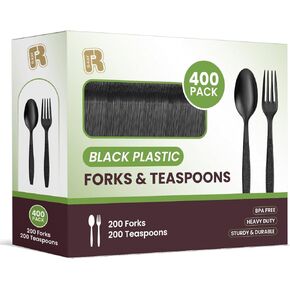 400 Count Plastic Silverware Heavy Duty - Clear Plastic Forks And Spoons Set - BPA Free Plastic Utensils Set - Heat Resistance Plastic Cutlery For All Occasions - 200 Forks And 200 Plastic Spoons