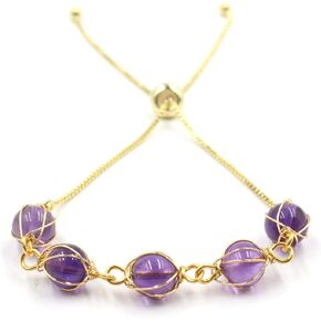 COLORFUL BLING 7 Chakra Stones Bracelets Adjustable 14K Gold Wire Wrapped 8mm Natural Round Gemstone Beads Reiki Healing Crystal Stretch Ankle Bracelet Yoga Energy Balancing for Women