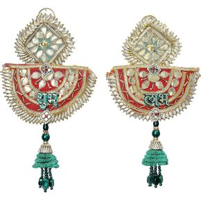 Auspicious Fabric Colorful Shubh Labh Toran Bandanwar Door Wall Hanging Wall Toran for Festival New Year Decorations Handcrafted Toran Valance Religious Showpiece for Home Temple Décor(Size:- 9" X 4")