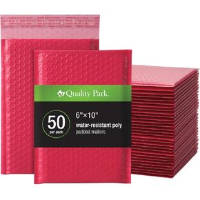 Quality Park Bubble Mailers, 6" x 9", Pink Poly Mailers, Padded Envelopes, Shipping Bags, Water Resistant, Self Seal, 50 Per Box (QUA85907)