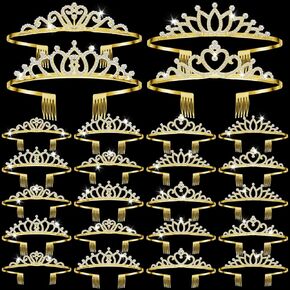 24 Pcs Crystal Tiara Headbands for Women Princess Headband Girls Silver Crown with Combs Crown Headband for Pageant Bridal Prom Party Gifts