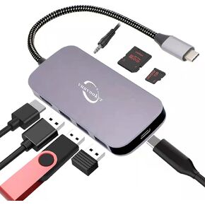 USB C Hub,8in1 Multiport USB C Docking Station with 3.5mm Audio Jack,4K HDMI,100W PD,TF/SD Card Reader and 3 USB 3.0 Data Ports for PC,DELL/HP Laptops,Mac,MacBook Air/Pro,and More
