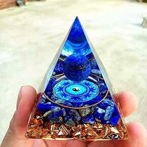 Moonstone Crystal Orgone Pyramid Ogan Crystal Energy Tower, Nature Reiki Chakra Crushed Stone Jewelry, Crystal Pyramid for Home Decor Indoor, 6cm