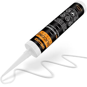 WELLUCK Silicone Caulk, 100% Waterproof Caulking Silicone Sealant Flexible Cartridge Adhesive for Kitchen, Bathroom, Window, Door, Glass, Bathtub, Shower, RV, Auto Leak Sealing (White, 10.2 OZ, 1Pack)