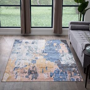 Edenbrook Area Rugs for Living Room - Abstract Mulicolored Area Rug - Blue and Tan Rug - Low Pile for High Traffic Areas, 2x3 Rug