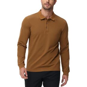 MIER Long Sleeve Polo Shirts for Men Cotton Golf Tennis Collared Shirt Regular Fit for Casual Work Uniform 3 Buttons