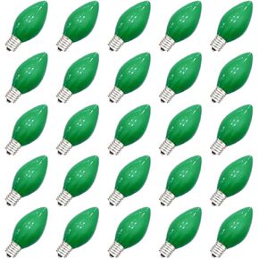 SUNSGNE C7 LED Halloween Orange Replacement Night Light Bulbs, 25 Pack C7 LED Plastic Christmas Lights for Outdoor String Lights Christmas Patio Decor, E12 Candelabra Base, 0.6 Watt, Orange