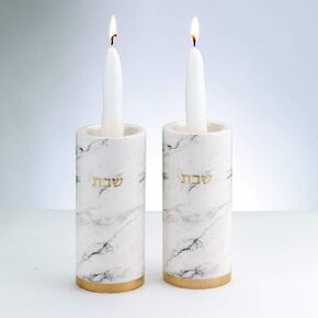 Rite Lite Ceramic Candlestick Set, Marble Design, Gold Accents