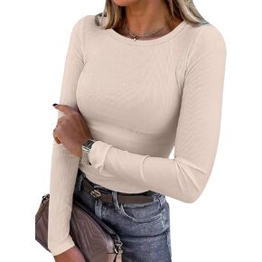 ANRABESS Women Long Sleeve Crewneck Rib Knit Slim Fit Shirts Basic Tee Tops 2024 Casual T-Shirt Going Out Workout Outfits