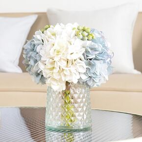 Wracra Artificial Flowers in Vase, Silk Roses Fake Flowers with Vase, Fake Plants, Faux Flowers Table Centerpieces for Dining Room, Bathroom Farmhouse Kitchen Coffee Table Decor, White