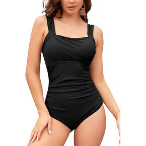 SHEKINI Women's Tummy Control One Piece Bathing Suit Ruched Push Up Swimsuits Plus Size Swimwear