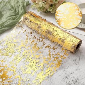 Metallic Table Runner Mesh Table Runners 11 Inch x 590 Inch Table Centerpieces for Party Bridal Party Decorations Wedding Table Decorations Thin Bridal Shower(1 Pieces,Silver)