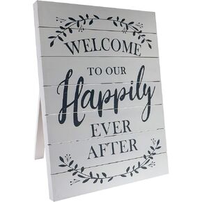 Barnyard Designs Welcome To Our Happily Ever After Sign Rustic Vintage Decor For Weddings and Home 23.5" x 17.75"