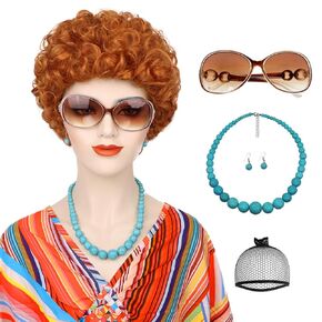 G&T Wig Orange Red Curly Wig for Mrs Roper Costume Landlady Annie Wig Short Curly Reddish Orange Wig Heat Resistant Synthetic Women’s Wig for Cosplay Halloween Party