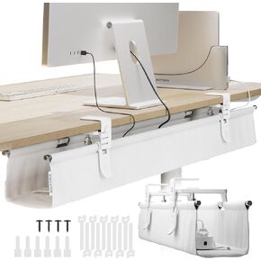 CableCare No Drill Under Desk Cable Management Tray 14.1" - for Desk Wire Management - Premium Black Fabric to Hide Cords - Clamp/Screw Mount - Supports Upto 66lbs - Cable Management Under Desk