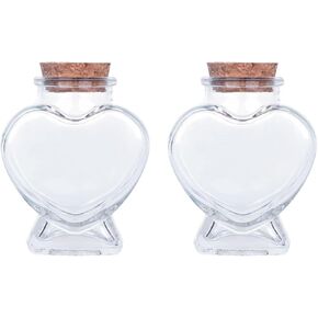 2 Pcs Decorative Heart Glass Jar Bottle with Natural Cork Lid - Perfect for Crafts, Celebrations, and Unique Gifts (3-1/4-inch)