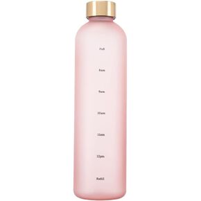 Plastic Water Bottle 32 Oz, Slim Water Bottle with Time Marker, 1 Liter Large Capacity Time Marked Cute Water Bottles for Women Men Fitness,Office and Outdoor Sports