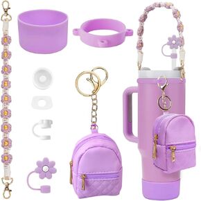 7 PCS Cup Accessories Set Including Water Bottle Handle Strap Silicone Boot,Coin Purse,Silicone Cup Boot, Silicone Straw Cover for Stanley Cup 30oz & 40oz Tumbler