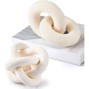 Thyle 2 Pcs Wood Chain Link Decor Wood Knot Decor Modern Decorations Home Bookshelf Accessories Coffee Table Decor Items Shelf Decor for Farmhouse Entryway Bedroom Living Room, 2 Link and 3 Link