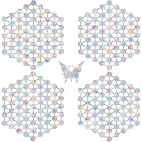 4 Hexagonal Dot Matrix Window Clings - Anti-Collision Window Decals to Save Birds from Window Collisions,Non Adhesive Prismatic Window Clings, Rainbow Stickers