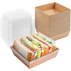 50 Pack Small Charcuterie Boxes with Clear Lids - To Go Paper Charcuterie Box, Disposable Food Containers, 5Inch Dessert Boxes for Sandwich, Cookie, Sushi, Cake Slice(White)