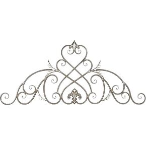 Touch of Class Traditional Morgan Decorative Metal Wall Topper Platinum Silver | Fleur De Lis Motifs with ScrollDesigns | Vintage Style Art Decor for Bedroom, Living Room, Bathroom
