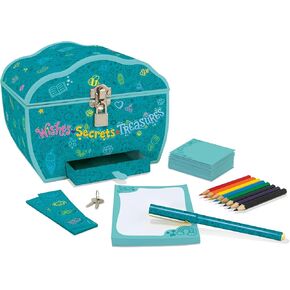 Peaceable Kingdom Wishes, Secrets, Treasures, Treasure Box - Kids Treasure Chest with Lock & Keys, Mini Jewelry Box, Kids Storage Box, Boys Girls
