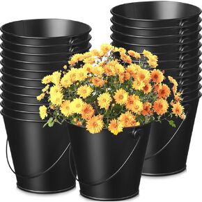 24 Packs Metal Buckets with Handle 4.1 x 4.7 Inch Small Iron Pail, Black Bucket Bulk Small Bucket Mini Toy Container Flower Pot for School, Party, Halloween Christmas Crafts, Candy Bar, Vase, Favor