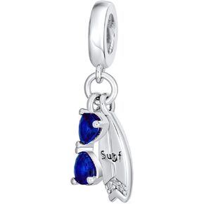 Tropical Vacation Lounge Chair Cocktail Drink Bird Parrot Swimmer Goggles Sunglasses Flip Flop Sandal Pineapple Beach Palm Tree Charm Bead For Women Teen .925 Sterling Silver Fits European Bracelet
