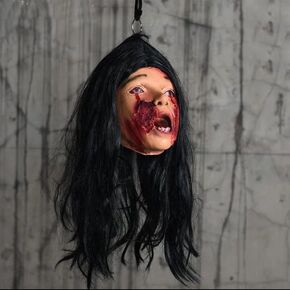 AngryMonkey Halloween Hanging Severed Head Decoration,Scary Bloody Cut Head Corpse Realistically Latex Head Prop
