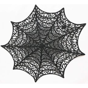 Vinyl Placemat Hollow Out Design, Set of 6, Functional Mat for Dining Table Durable Non-Slip, Halloween Black Spider Web