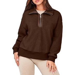 Glamaker Women's Half Zip Fleece Sweatshirt Long Sleeve Loose Casual Sherpa Lapel Pullover Tops Fuzzy Sweater 2024